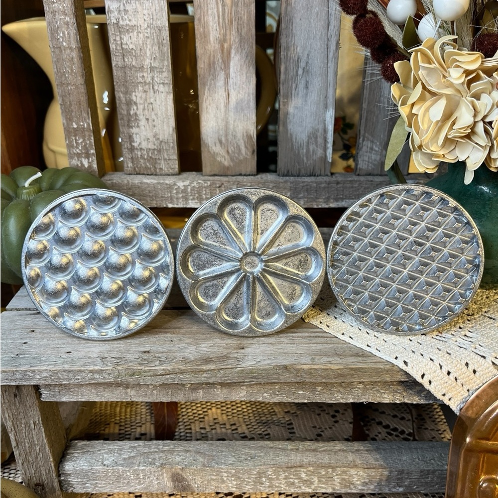 Nordic Ware  Set of 3 Cast Heirloom  All Occasion 3" Cookie Stamps Wood Handles